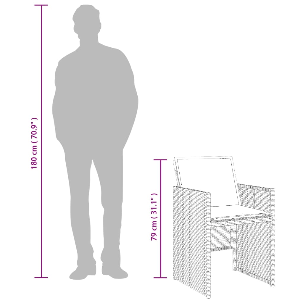 havestole med hynder 4 stk. polyrattan grå