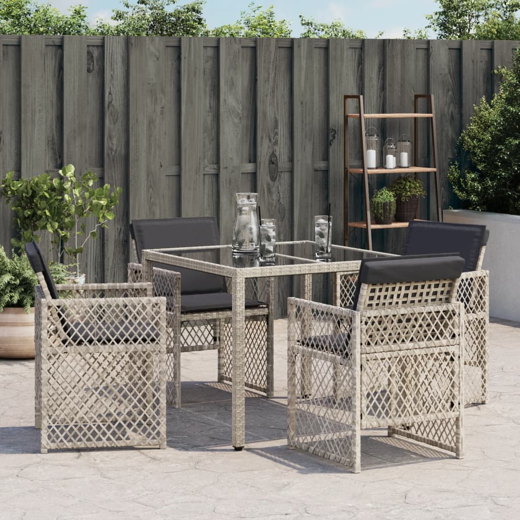 havestole 4 stk. med hynder polyrattan lysegrå