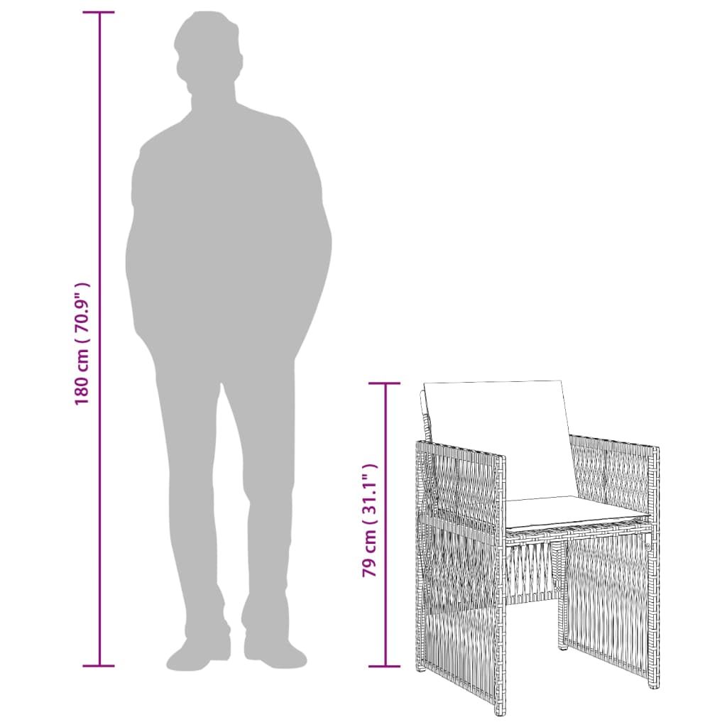 havestole med hynder 4 stk. polyrattan sort