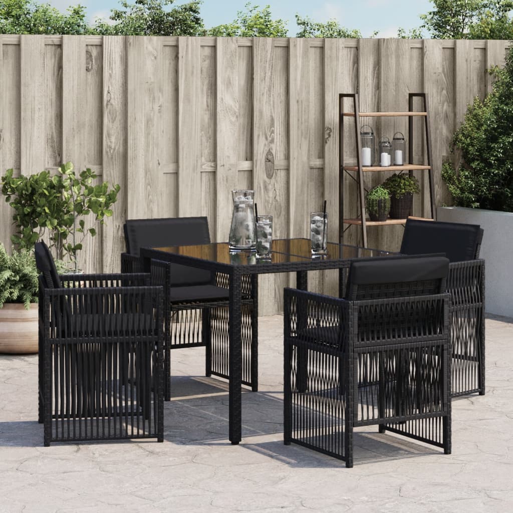 havestole med hynder 4 stk. polyrattan sort