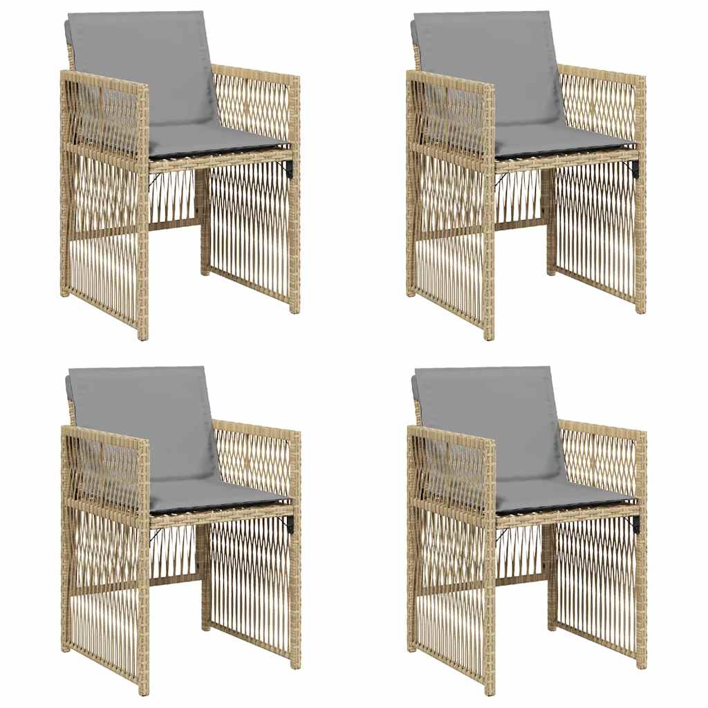 havestole 4 stk. med hynder polyrattan blandet beige
