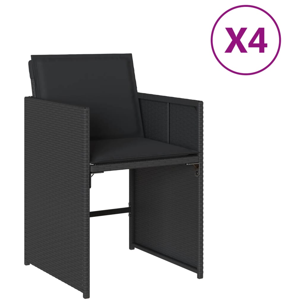 havestole med hynder 4 stk. polyrattan sort