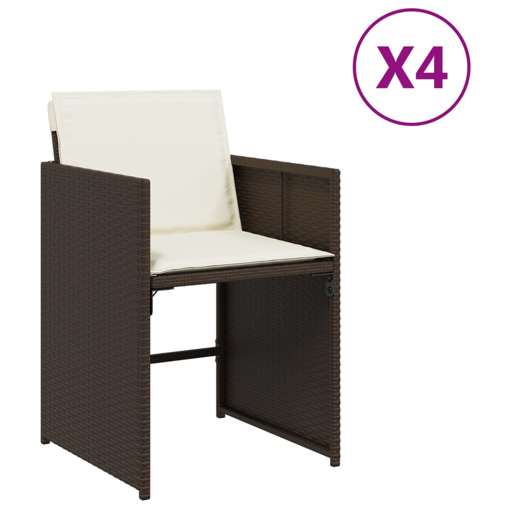 havestole 4 stk. med hynder polyrattan brun