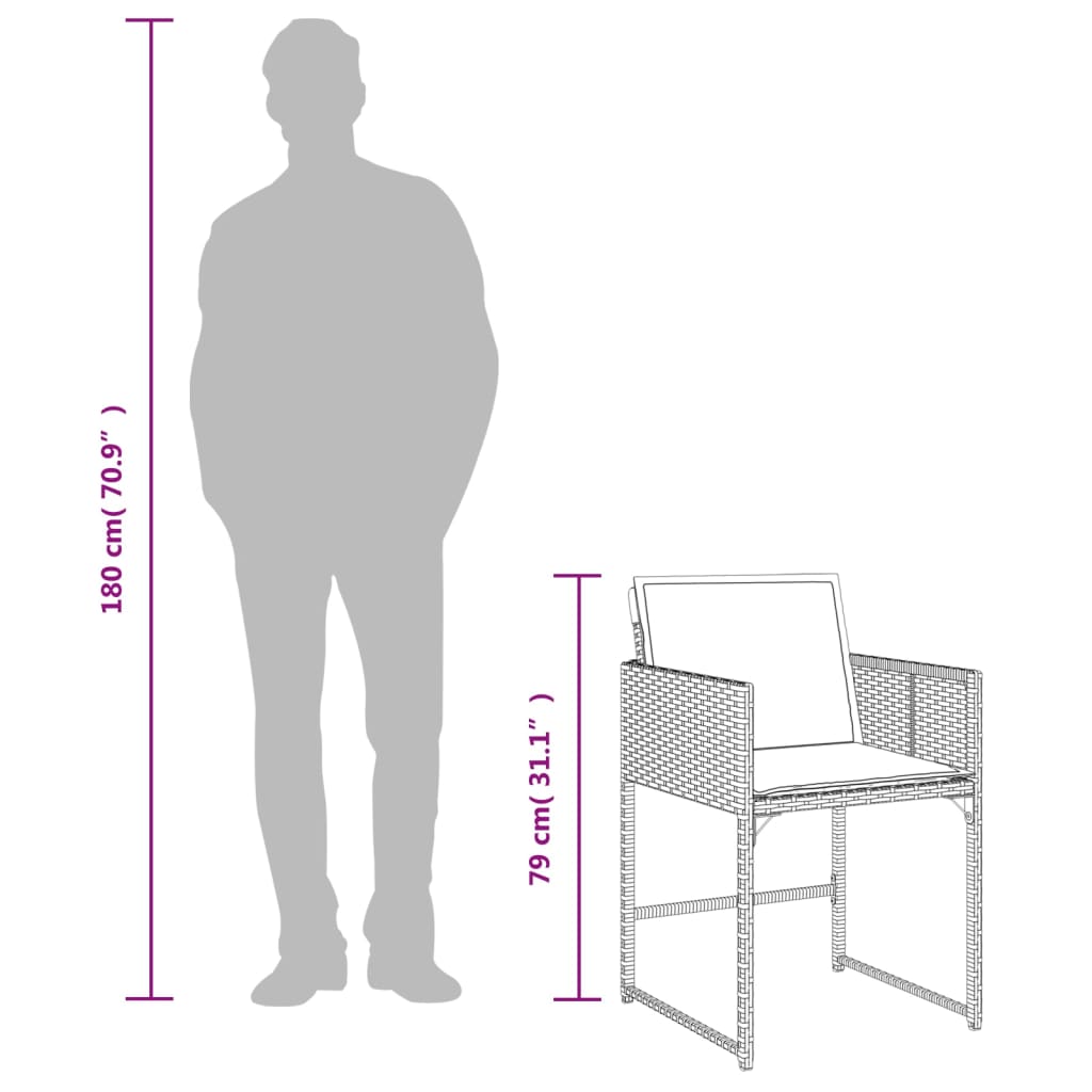 havestole med hynder 4 stk. polyrattan sort