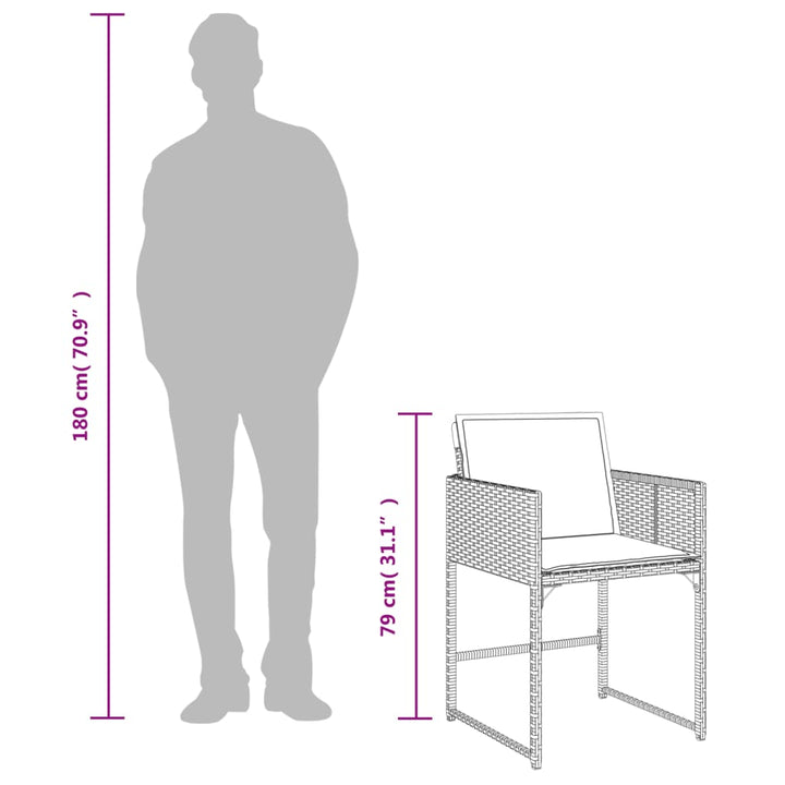 havestole 4 stk. med hynder polyrattan brun