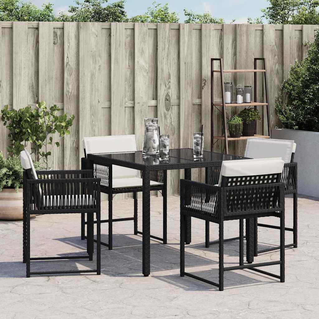 havestole med hynder 4 stk. polyrattan sort