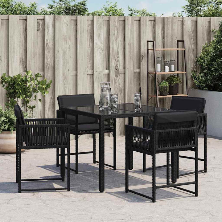 havestole med hynder 4 stk. polyrattan sort
