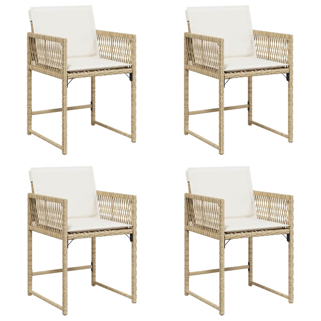 havestole 4 stk. med hynder polyrattan beige
