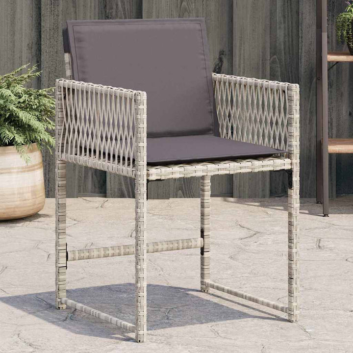 havestole 4 stk. med hynder polyrattan lysegrå