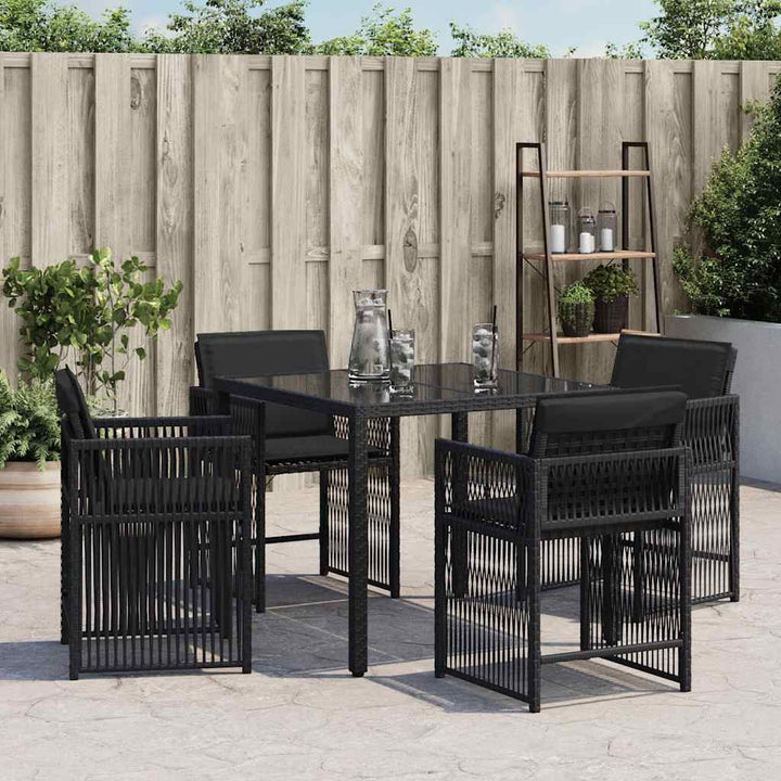 havestole med hynder 4 stk. polyrattan sort