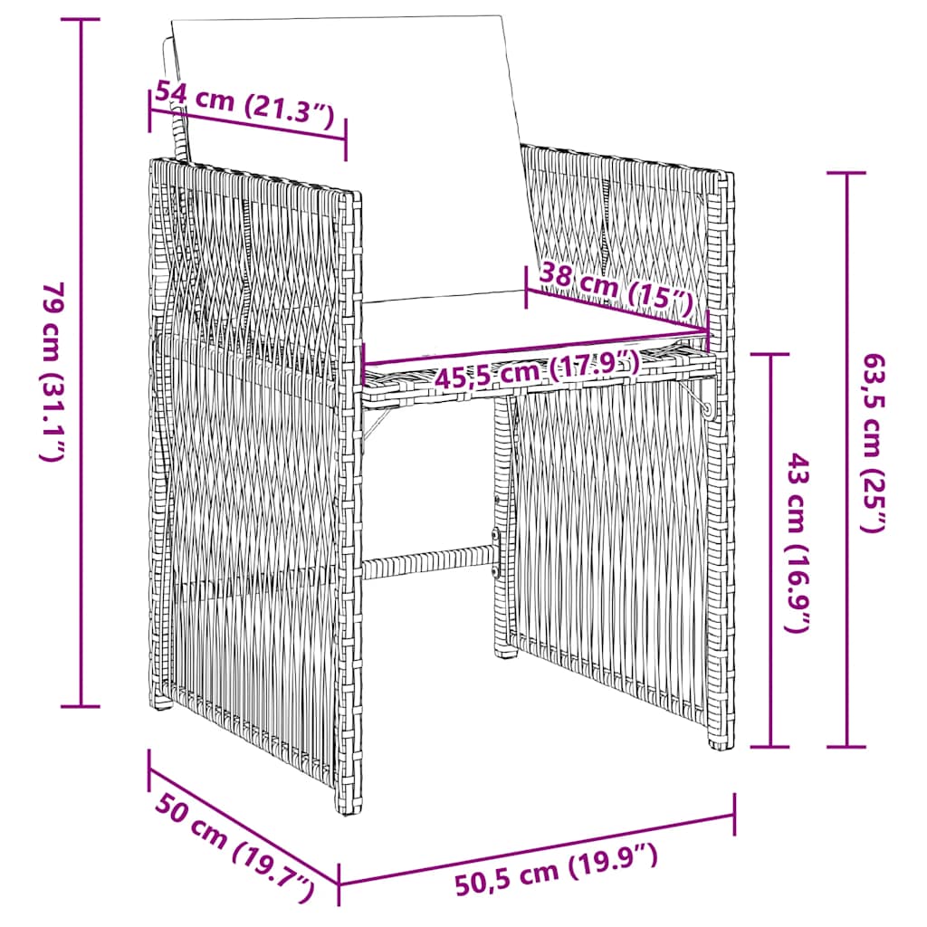 havestole med hynder 4 stk. polyrattan sort