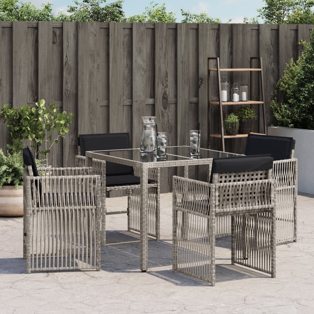 havestole 4 stk. med hynder polyrattan lysegrå