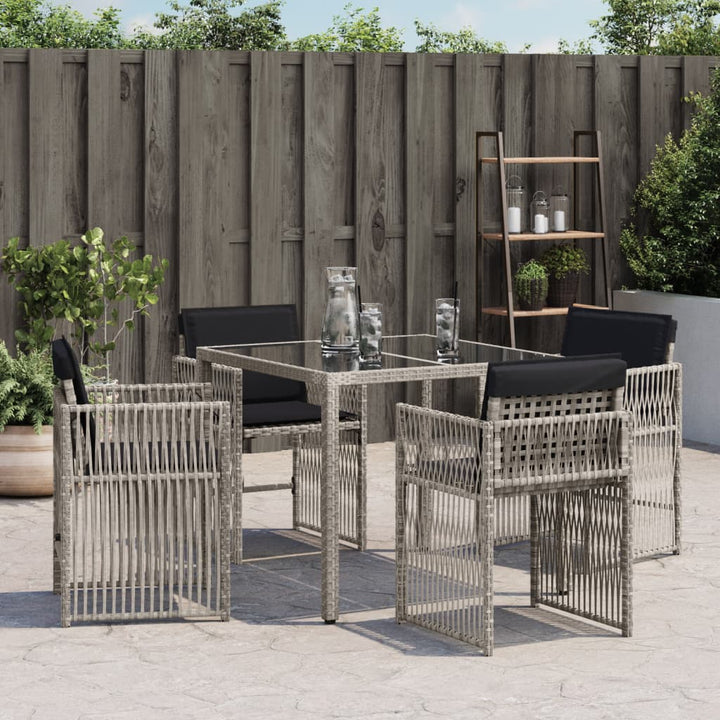 havestole 4 stk. med hynder polyrattan lysegrå
