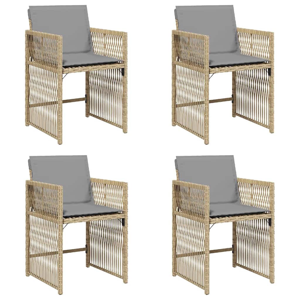 havestole 4 stk. med hynder polyrattan blandet beige