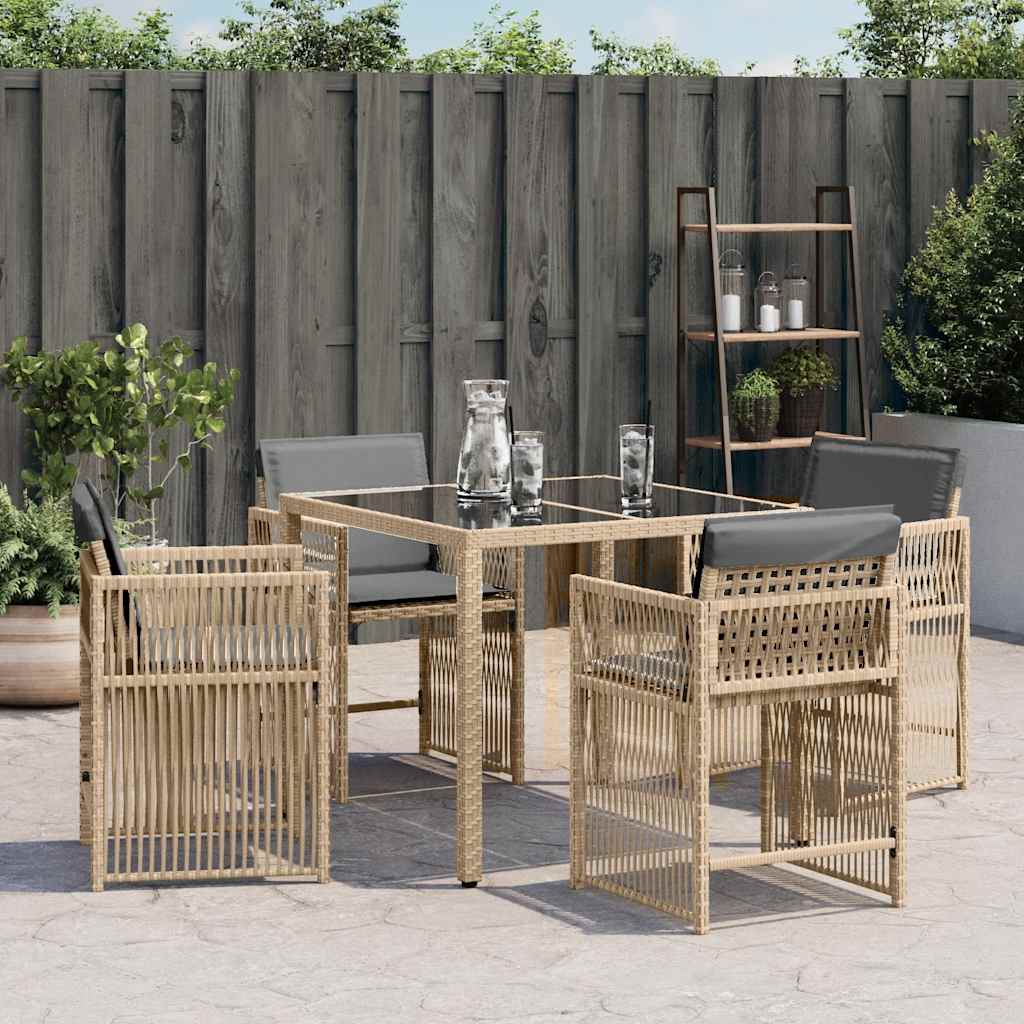 havestole 4 stk. med hynder polyrattan blandet beige