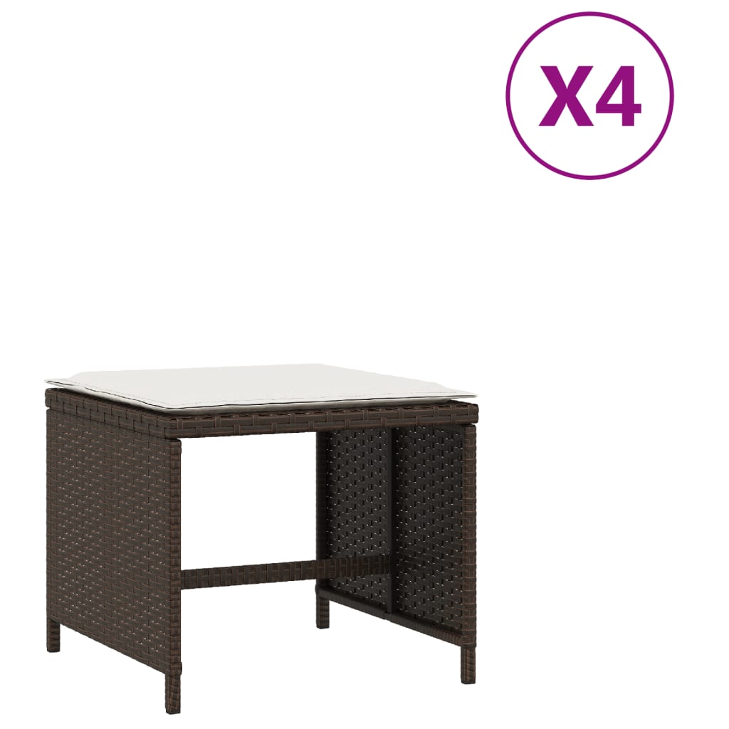 haveskamler 4 stk. med hynder 41x41x36 cm polyrattan brun