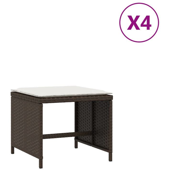 haveskamler 4 stk. med hynder 41x41x36 cm polyrattan brun