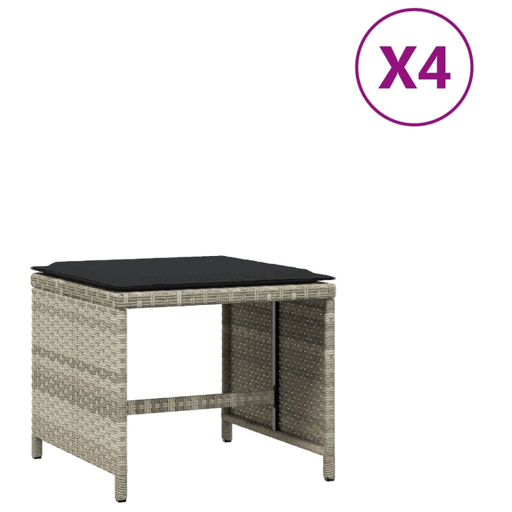 haveskamler 4 stk. med hynder 41x41x36 cm polyrattan lysegrå