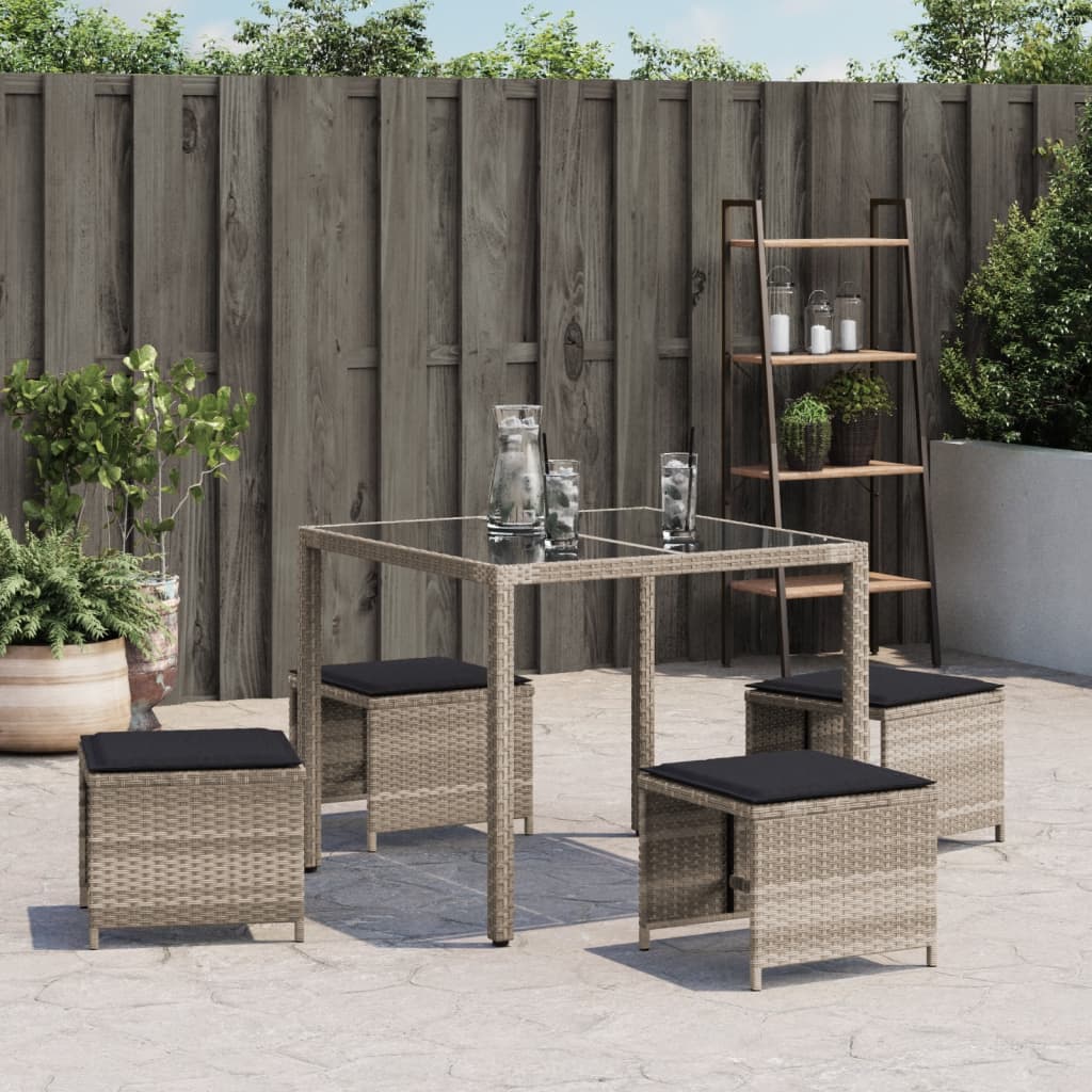 haveskamler 4 stk. med hynder 41x41x36 cm polyrattan lysegrå
