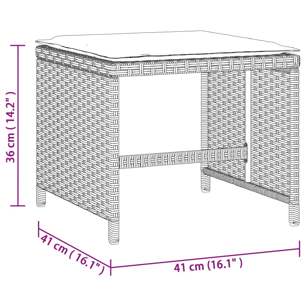 haveskamler 4 stk. med hynder 41x41x36 cm polyrattan lysegrå