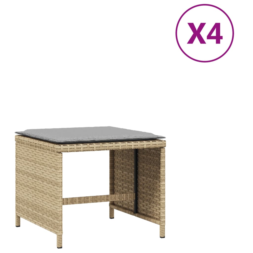 haveskamler 4 stk. med hynder 41x41x36 cm polyrattan beige
