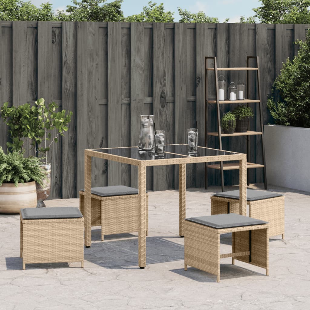 haveskamler 4 stk. med hynder 41x41x36 cm polyrattan beige
