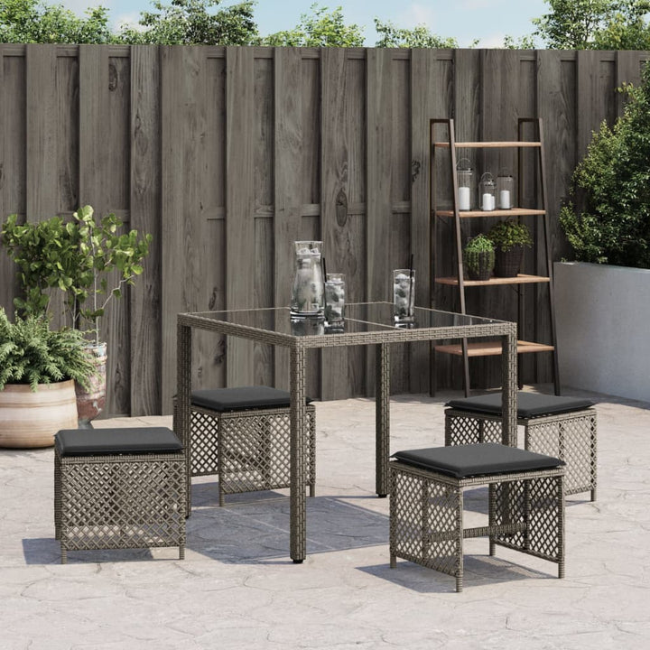 haveskamler 4 stk. med hynder 41x41x36 cm polyrattan grå