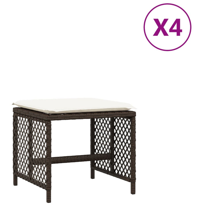 haveskamler 4 stk. med hynder 41x41x36 cm polyrattan brun