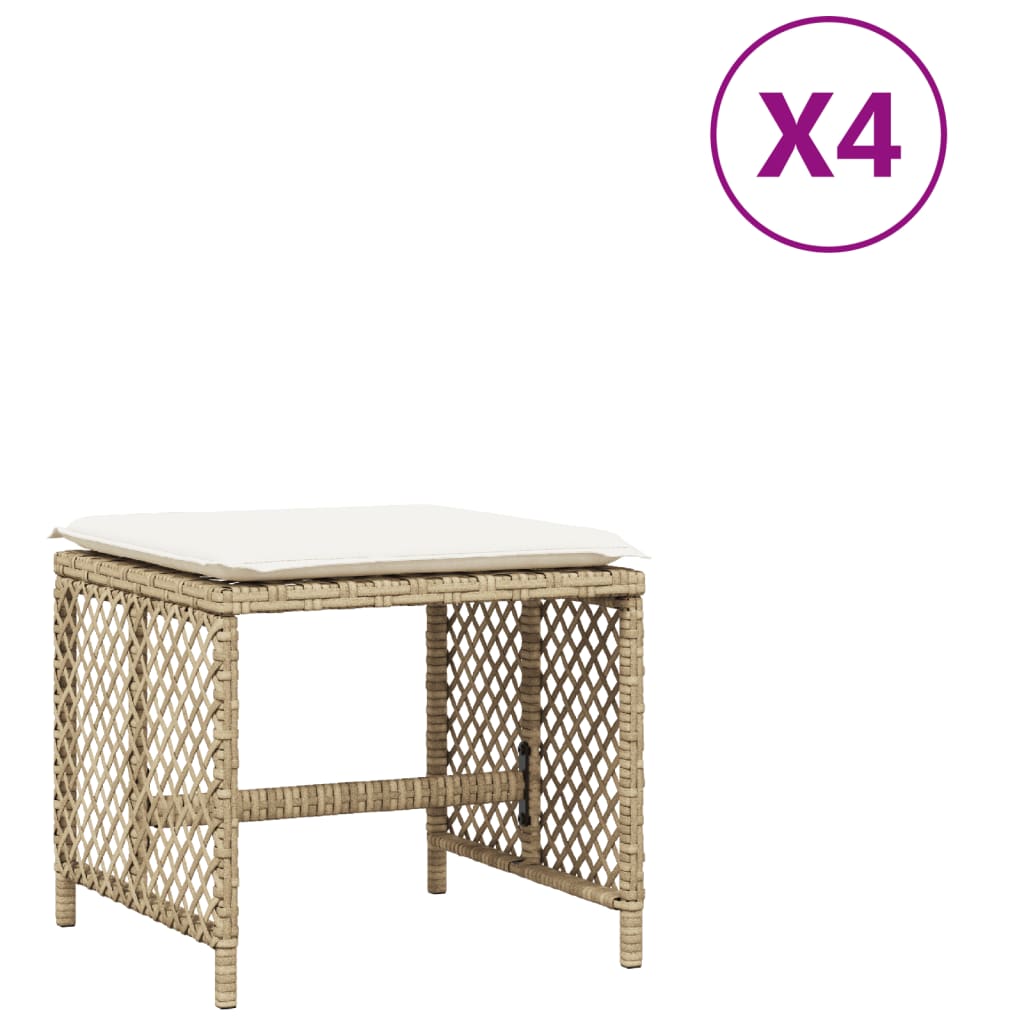 haveskamler 4 stk. med hynder 41x41x36 cm polyrattan beige