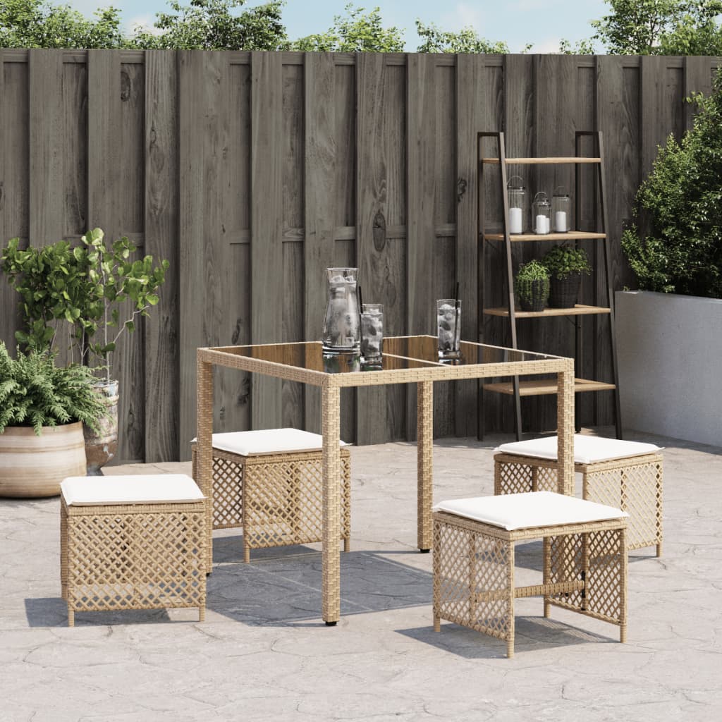 haveskamler 4 stk. med hynder 41x41x36 cm polyrattan beige