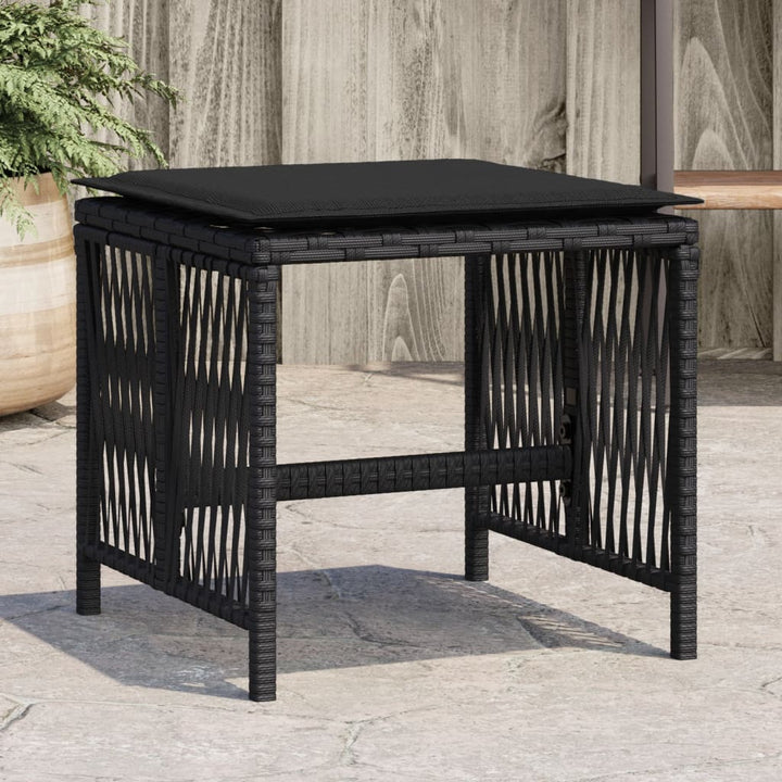 haveskammel med hynder 4 stk. 41x41x36 cm polyrattan sort
