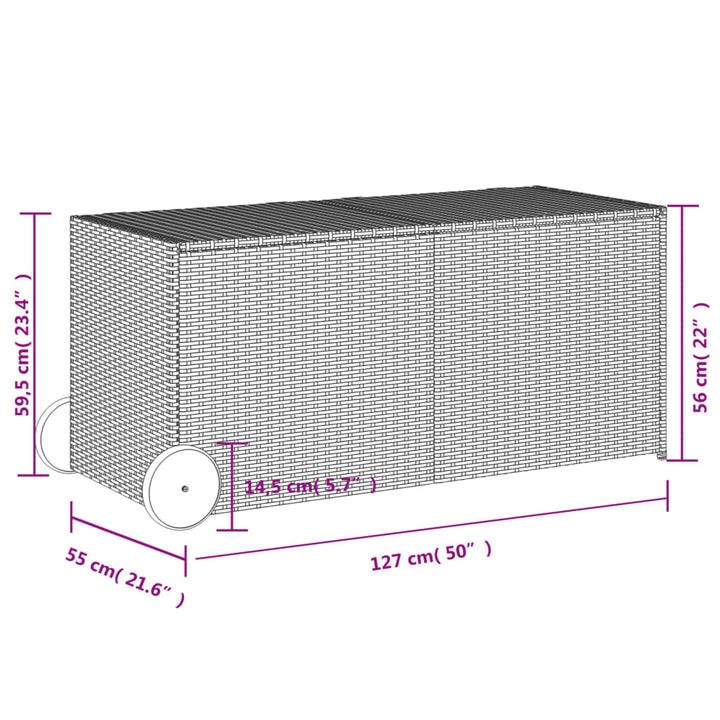 opbevaringsboks med hjul 283 l polyrattan brun