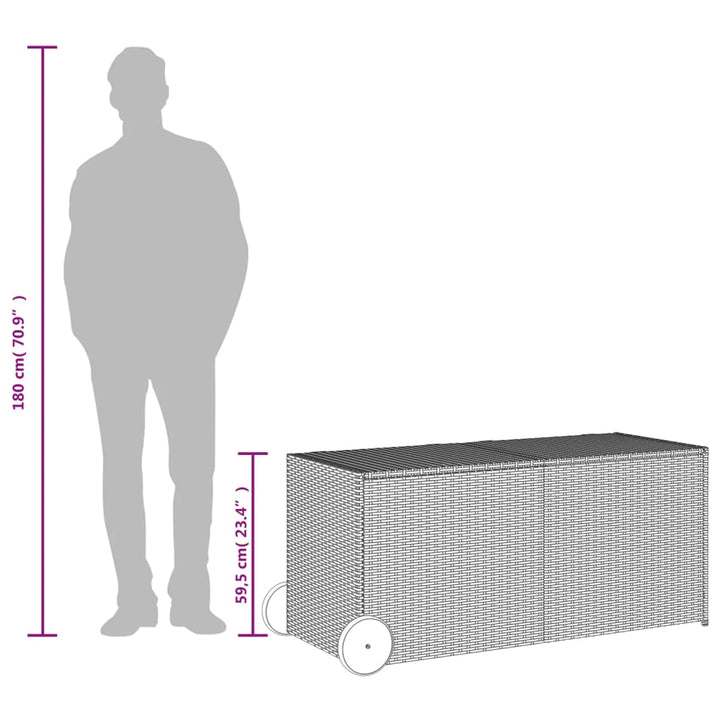 opbevaringsboks med hjul 283 l polyrattan grå