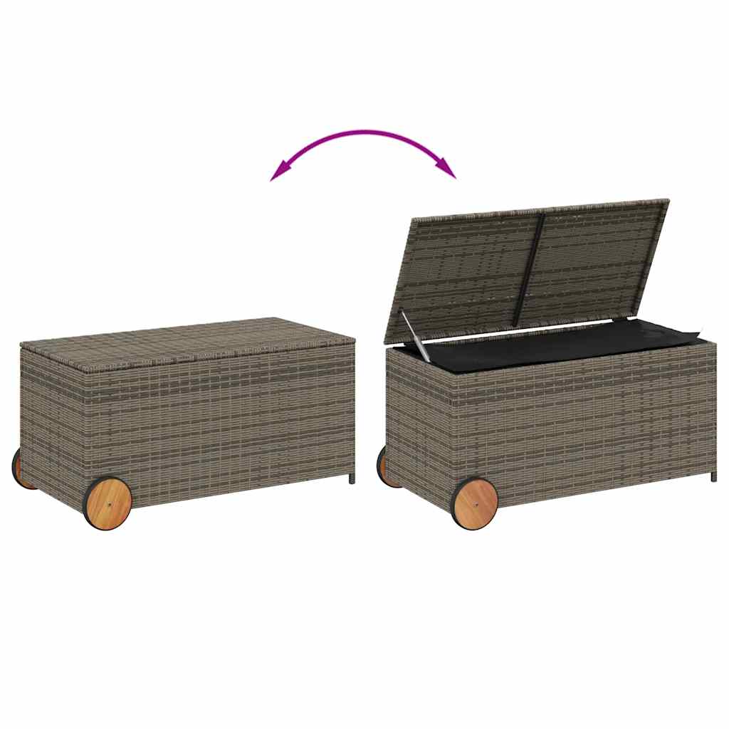 opbevaringsboks med hjul 190 l polyrattan grå