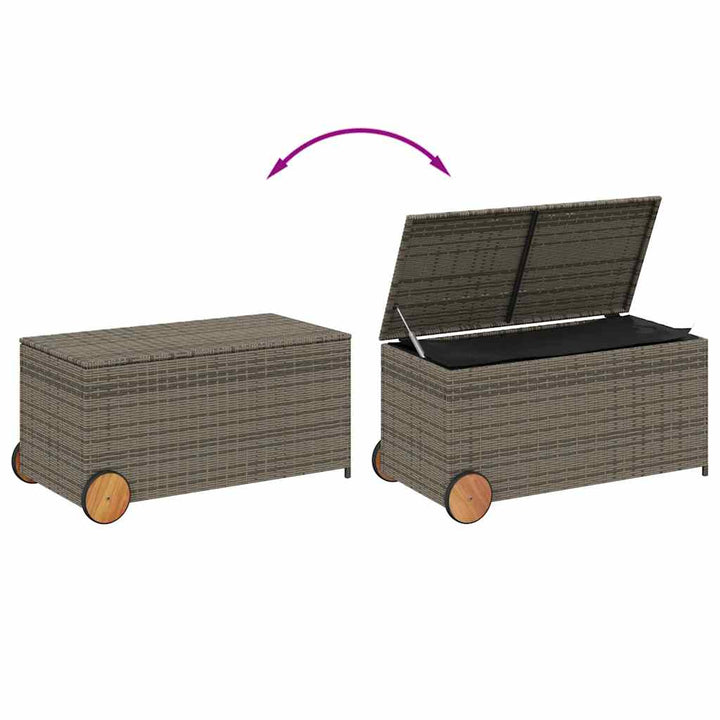 opbevaringsboks med hjul 190 l polyrattan grå
