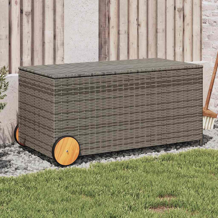 opbevaringsboks med hjul 190 l polyrattan grå