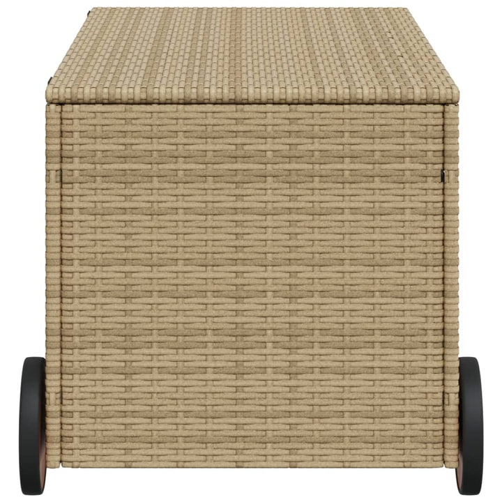 opbevaringsboks med hjul 190 l polyrattan beige