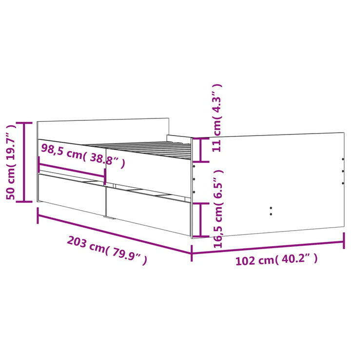 sengestel med skuffer 100x200 cm sonoma-eg