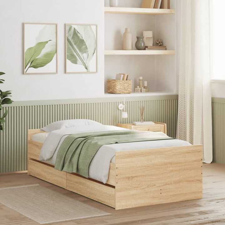 sengestel med skuffer 100x200 cm sonoma-eg