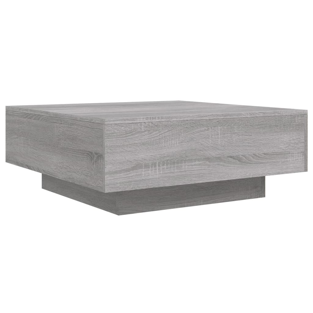sofabord med LED-lys 80x80x31 cm grå sonoma-eg