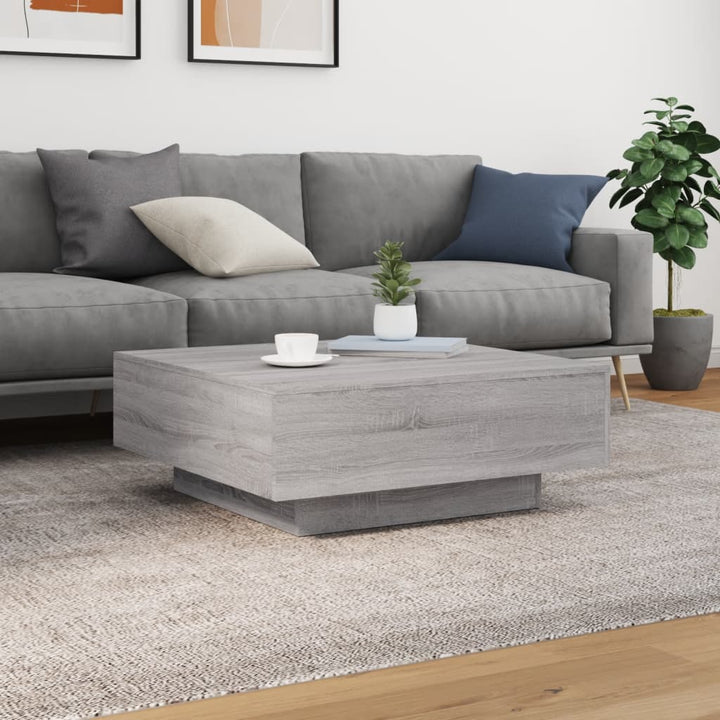 sofabord med LED-lys 80x80x31 cm grå sonoma-eg