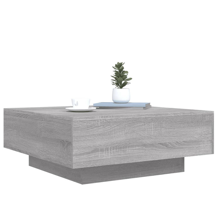 sofabord med LED-lys 80x80x31 cm grå sonoma-eg