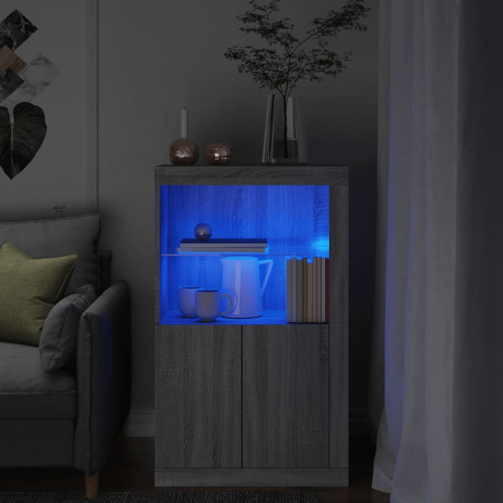 skab med LED-lys konstrueret træ grå sonoma-eg