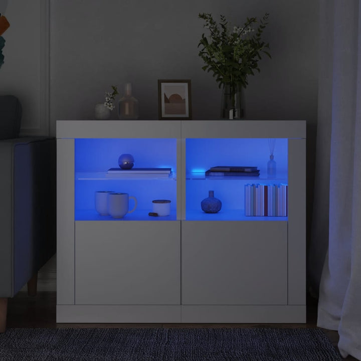 skabe 2 stk. med LED-lys konstrueret træ hvid