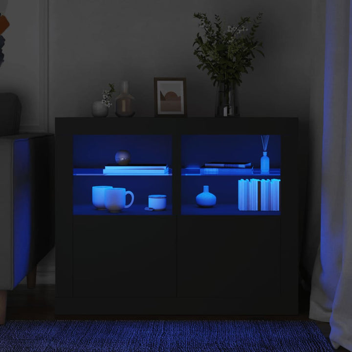 skabe 2 stk. med LED-lys konstrueret træ sort
