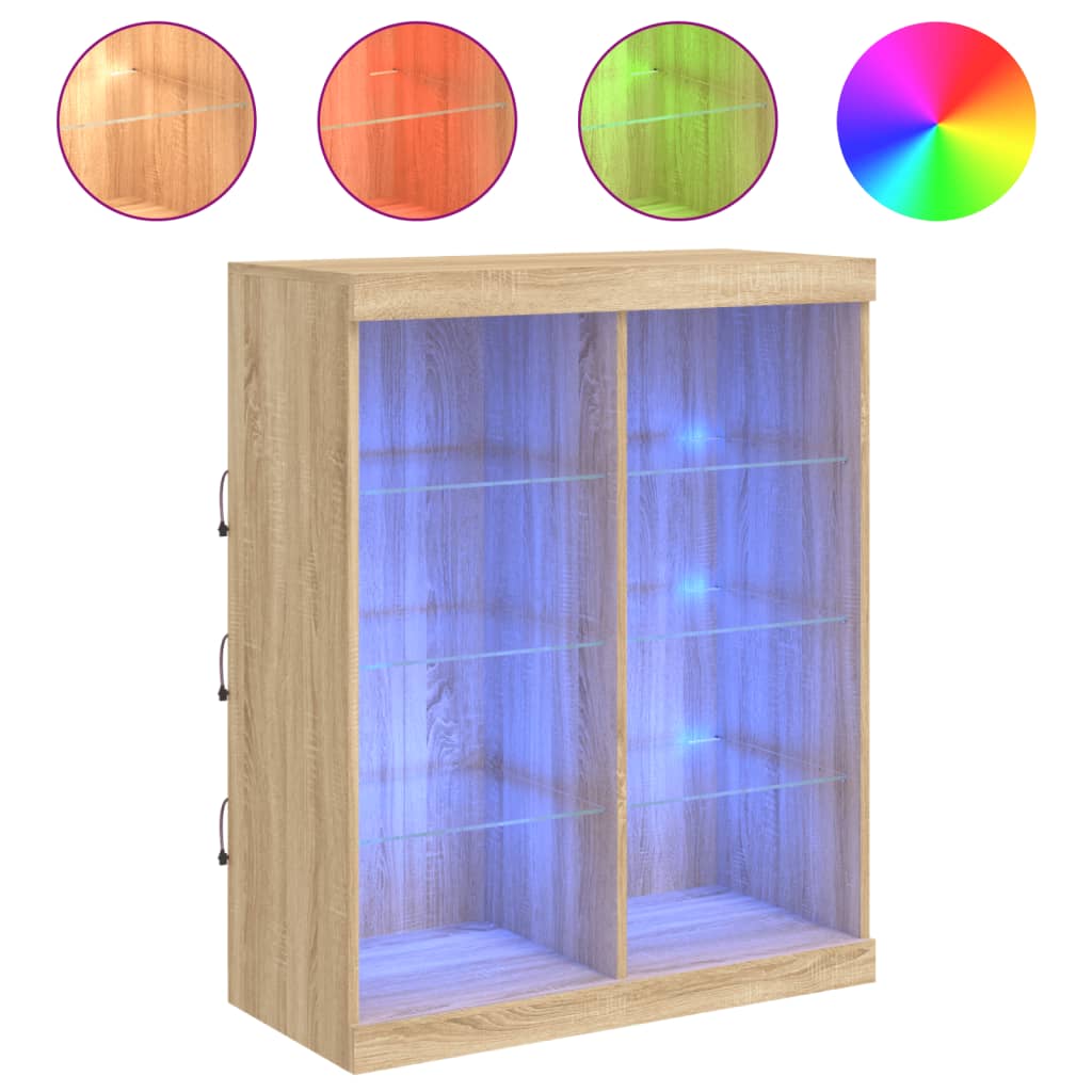 skænk med LED-lys 81x37x100 cm sonoma-eg