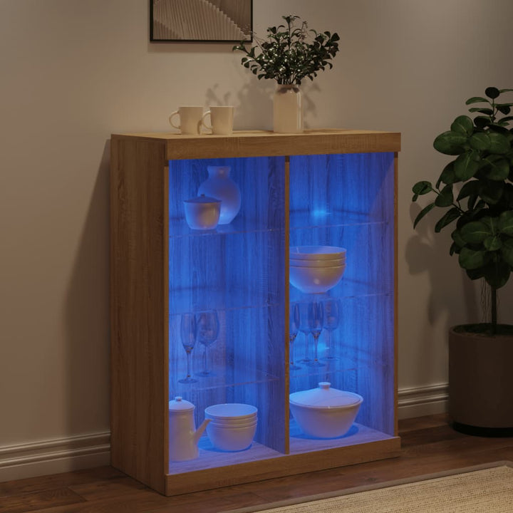 skænk med LED-lys 81x37x100 cm sonoma-eg