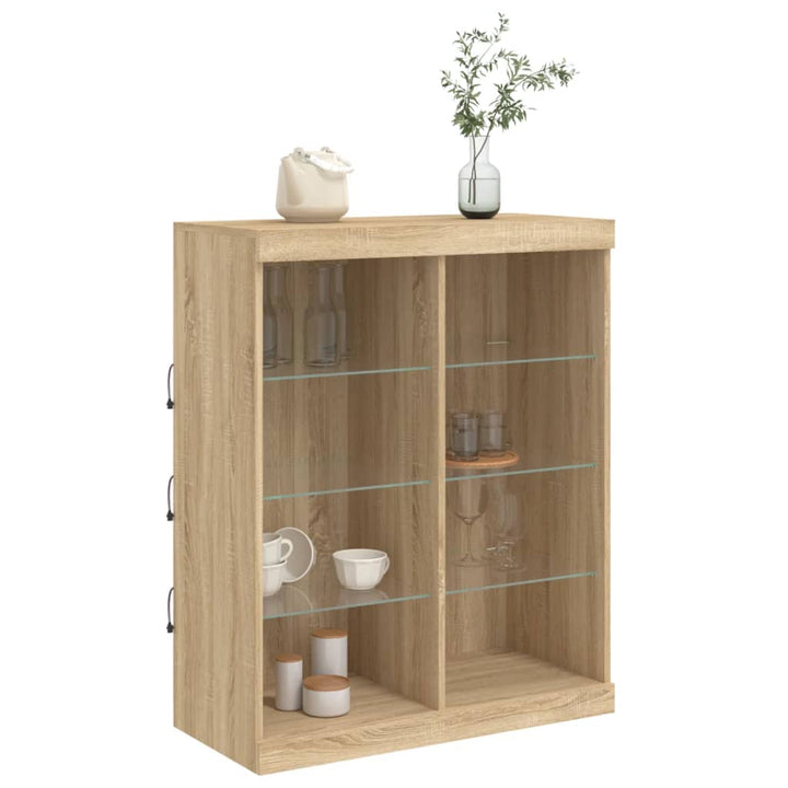 skænk med LED-lys 81x37x100 cm sonoma-eg
