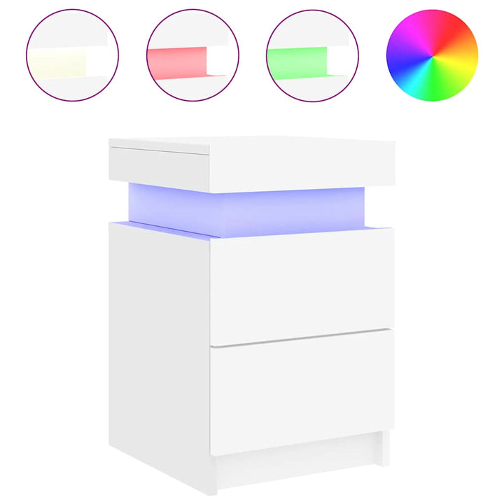 sengeborde 2 stk. med LED-lys 35x39x55 cm hvid