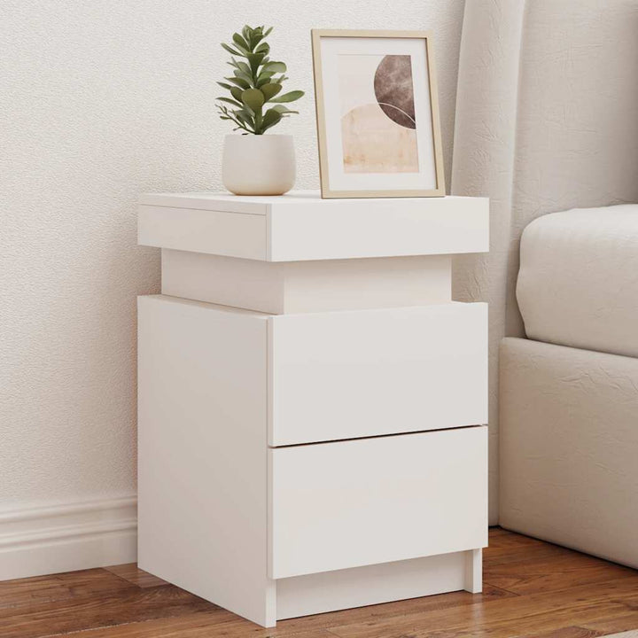 sengeborde 2 stk. med LED-lys 35x39x55 cm hvid